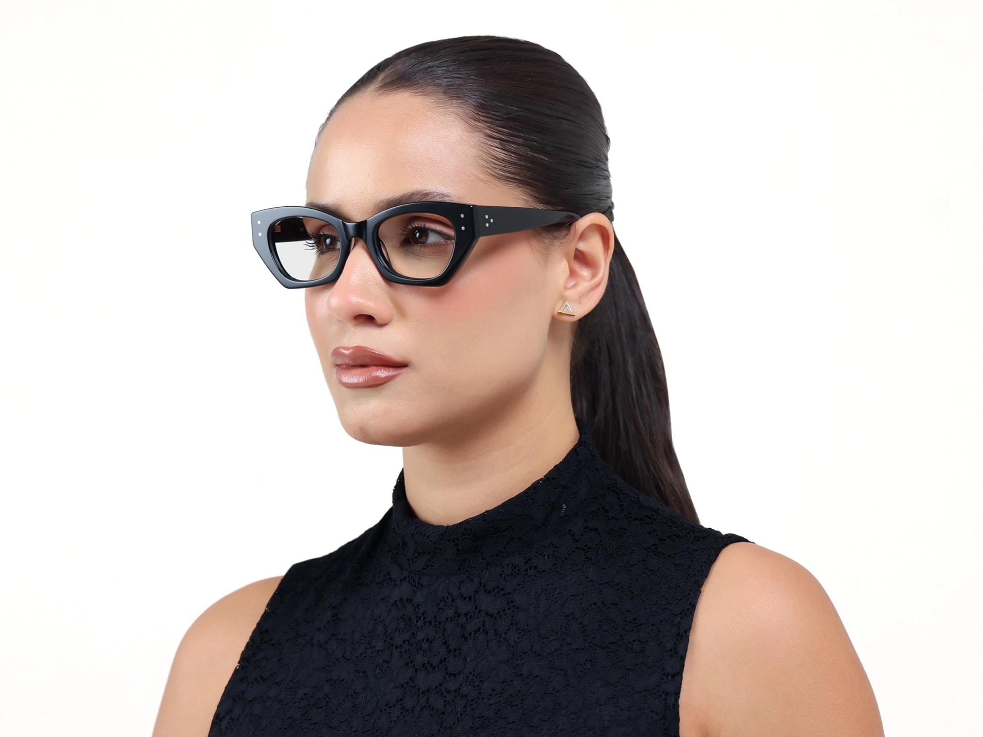 Thick Black Geometric Fullrim Acetate Glasses