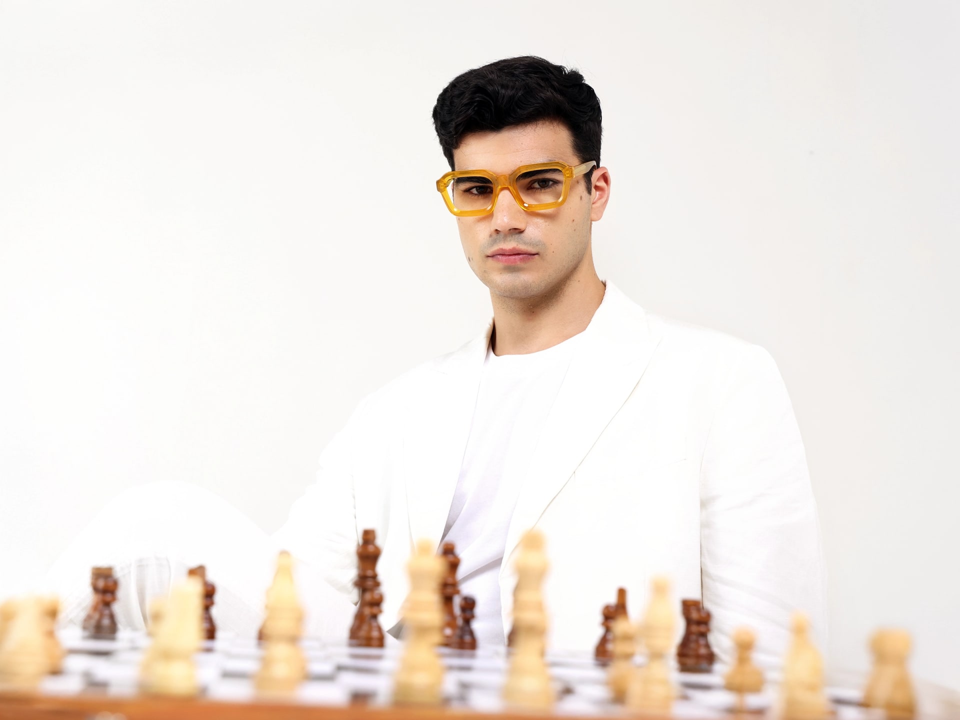 Amber Yellow Square Geometric Acetate Glasses