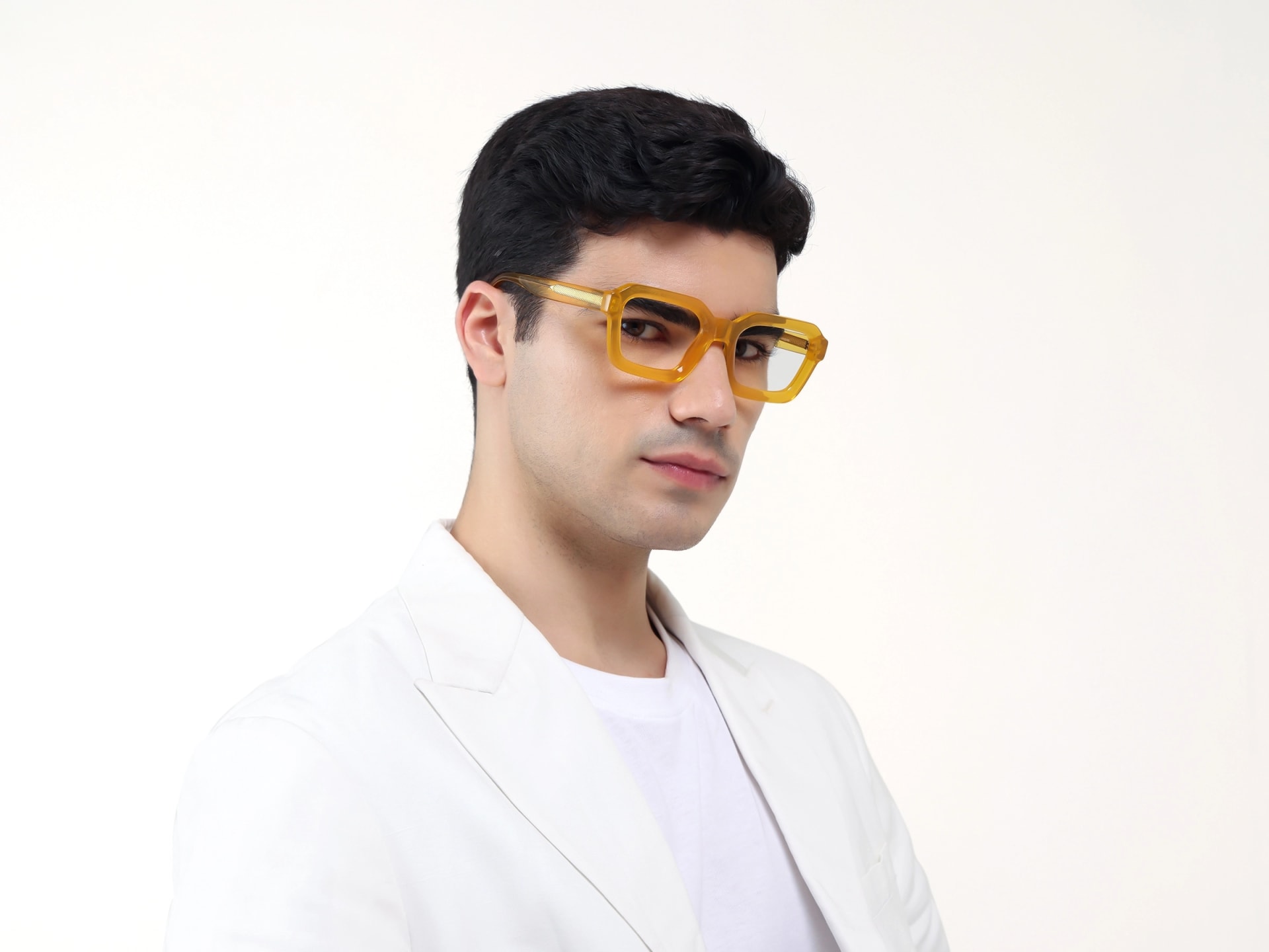 Amber Yellow Square Geometric Acetate Glasses