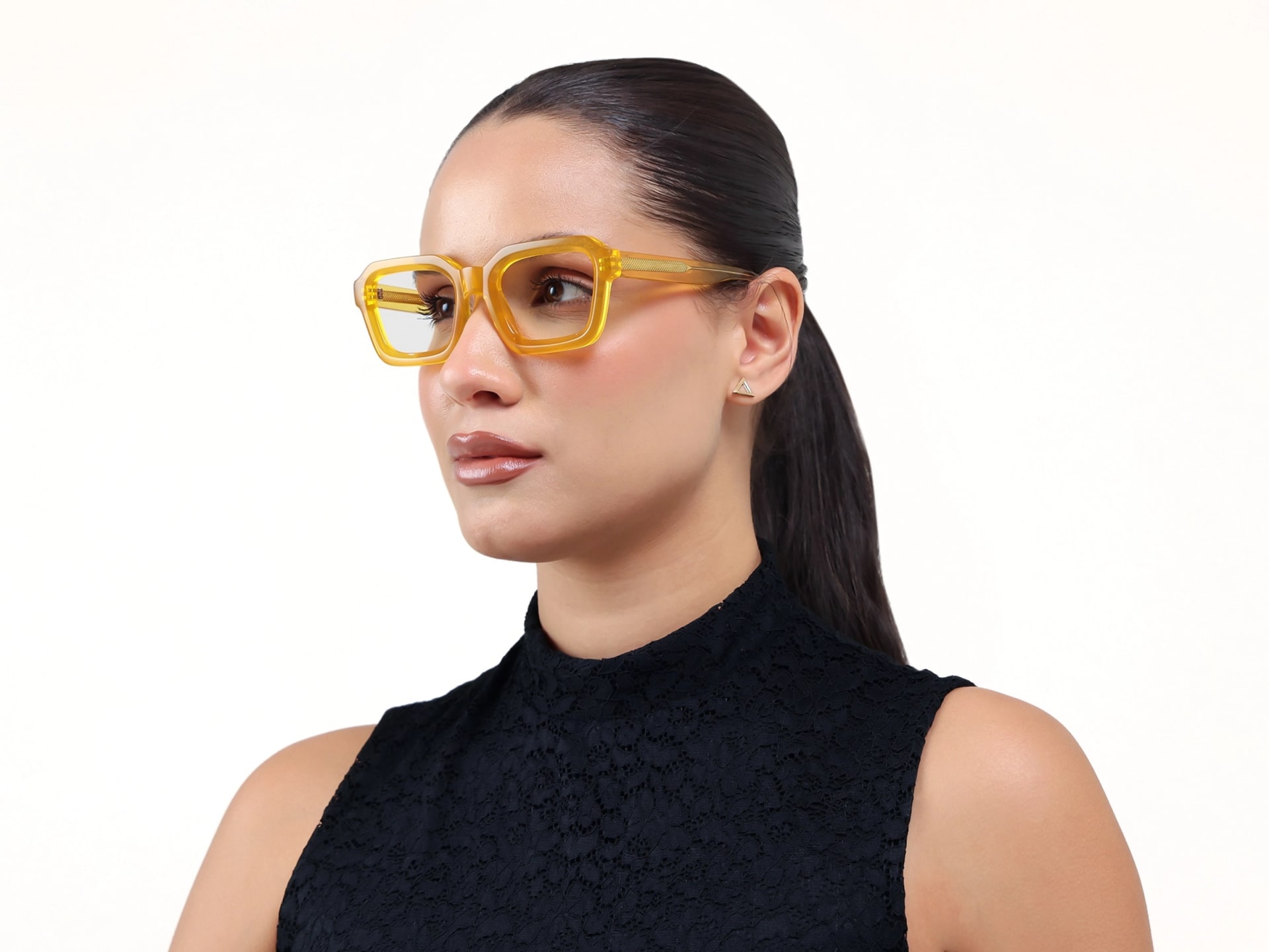 Amber Yellow Square Geometric Acetate Glasses