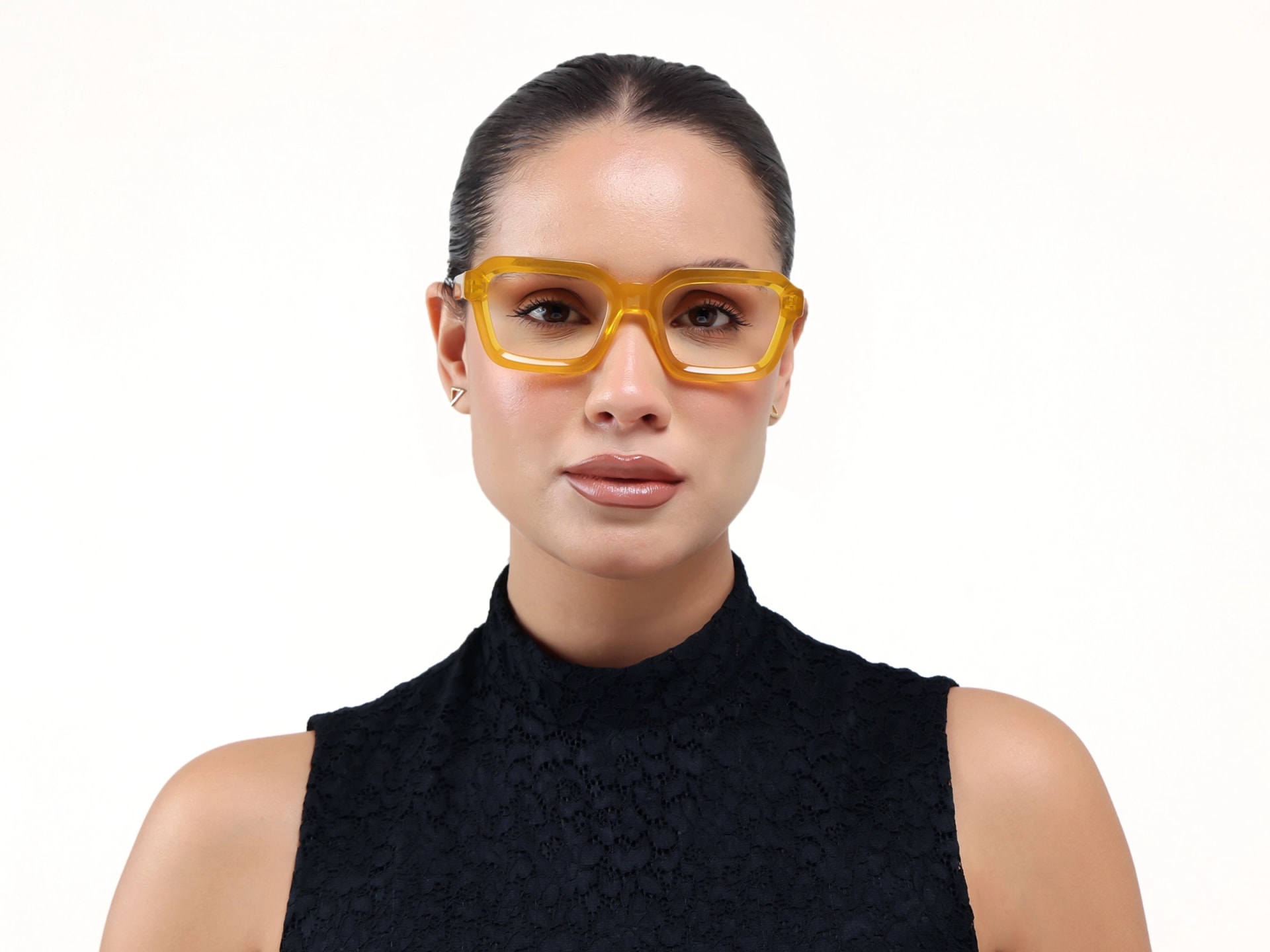 Amber Yellow Square Geometric Acetate Glasses