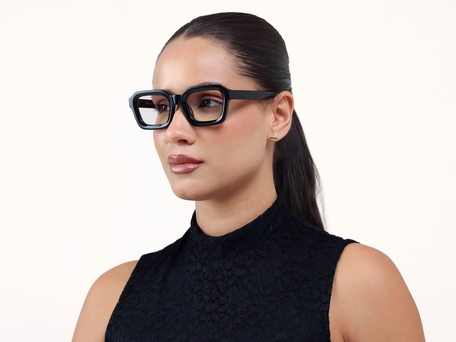 Black Acetate Geometric Full-rim Glasses