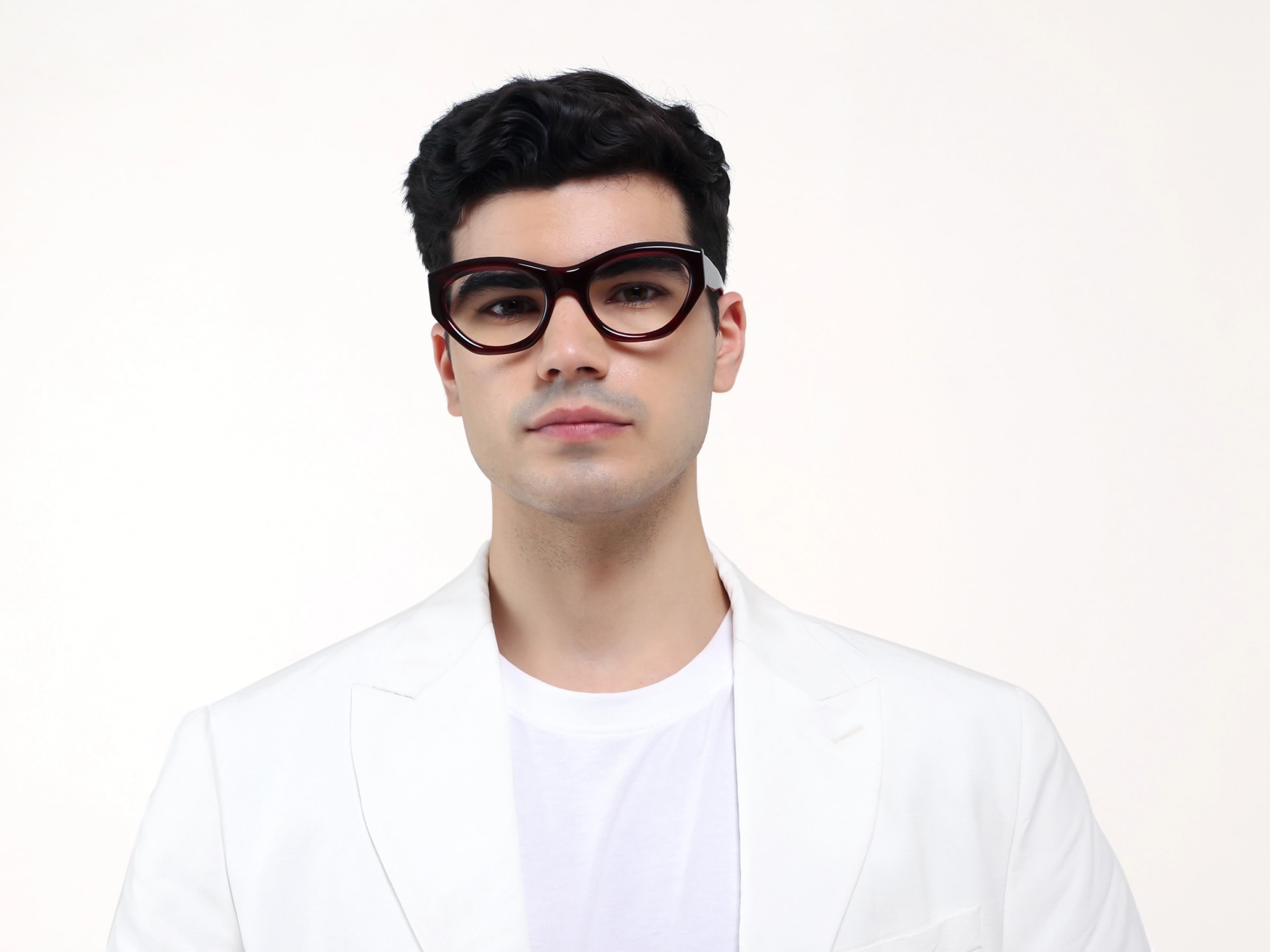 Dark Maroon Red Thick Geometric Glasses