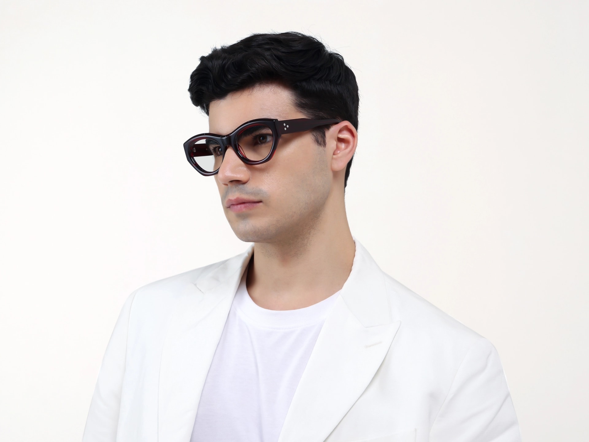 Dark Maroon Red Thick Geometric Glasses