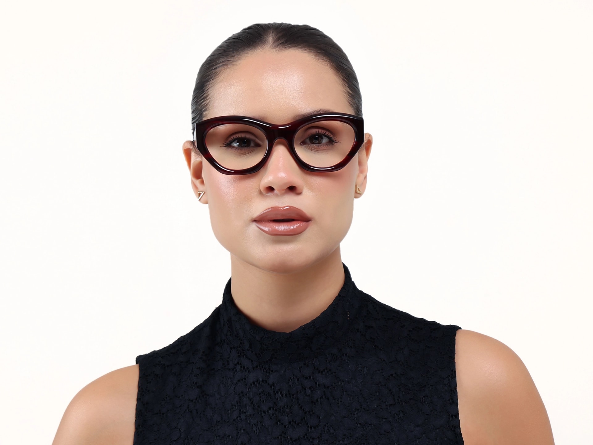 Dark Maroon Red Thick Geometric Glasses