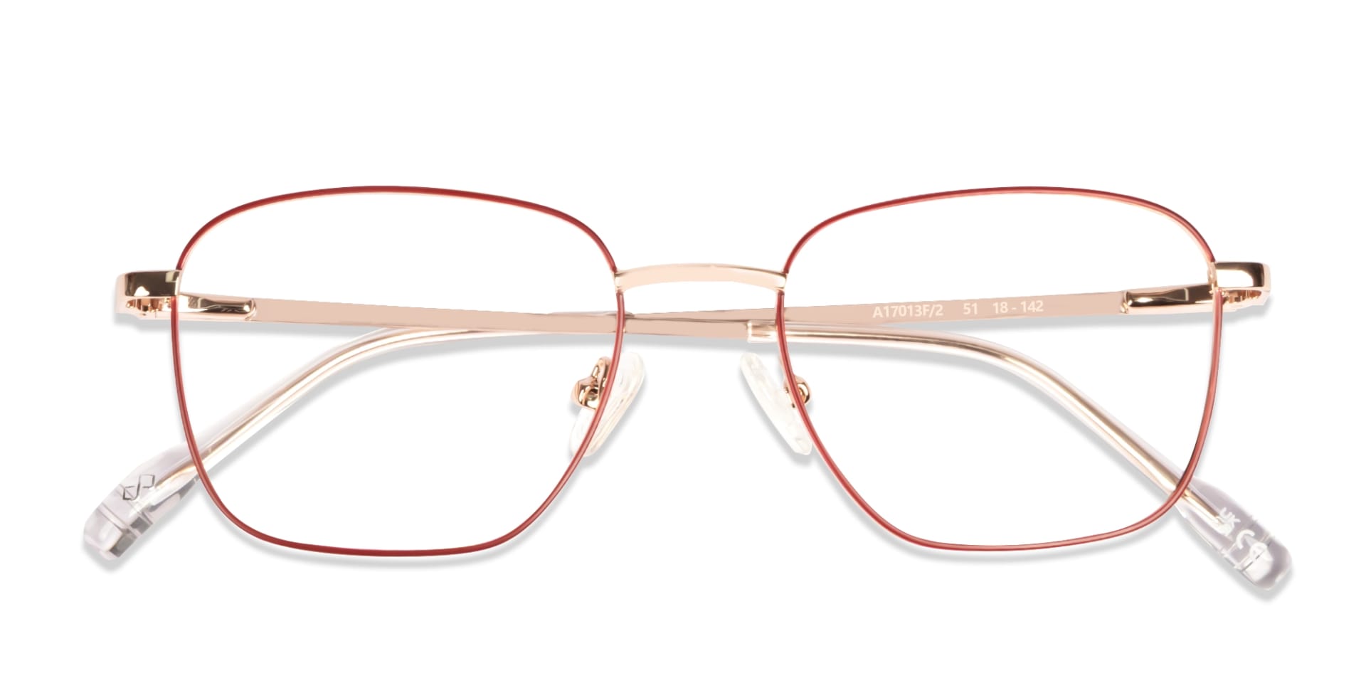 Red & Champagne Gold Square Metal Frame Glasses | Specscart