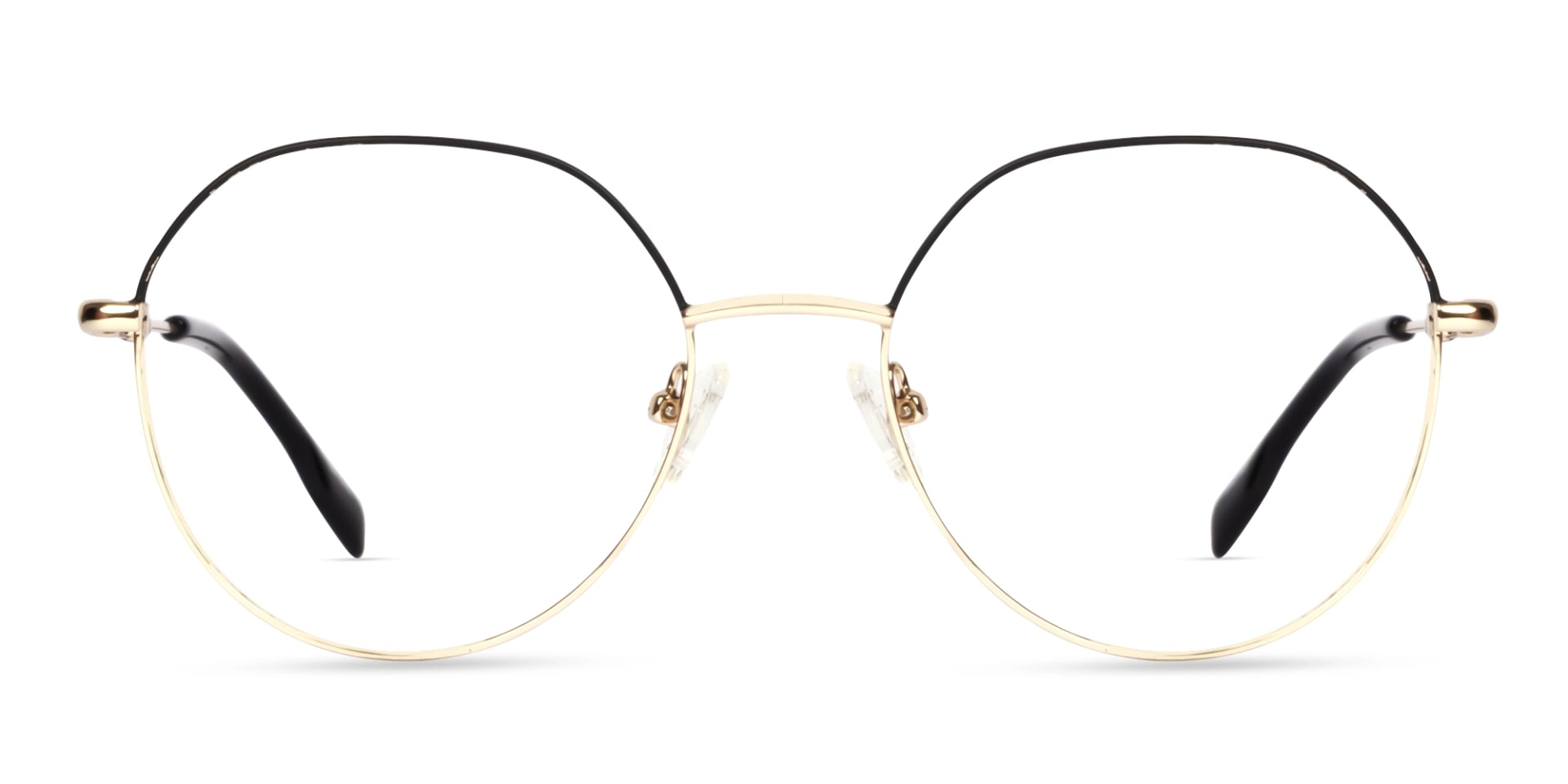 Champagne Gold & Black Round Geometric Glasses