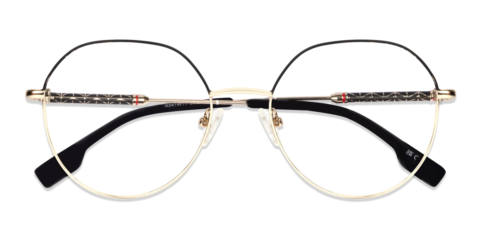 Champagne Gold & Black Round Geometric Glasses