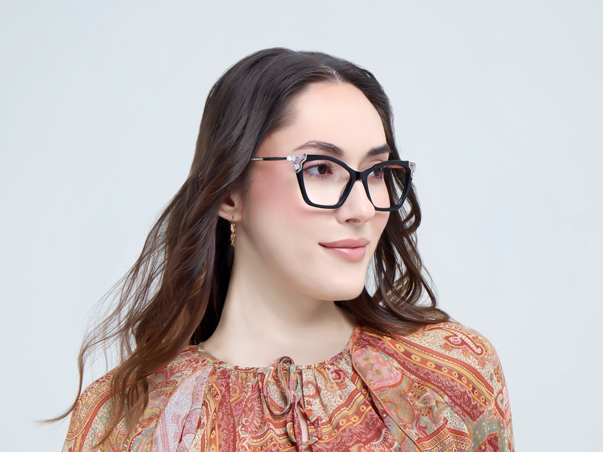 Cateye Black Fullrim Mixed Material Glasses