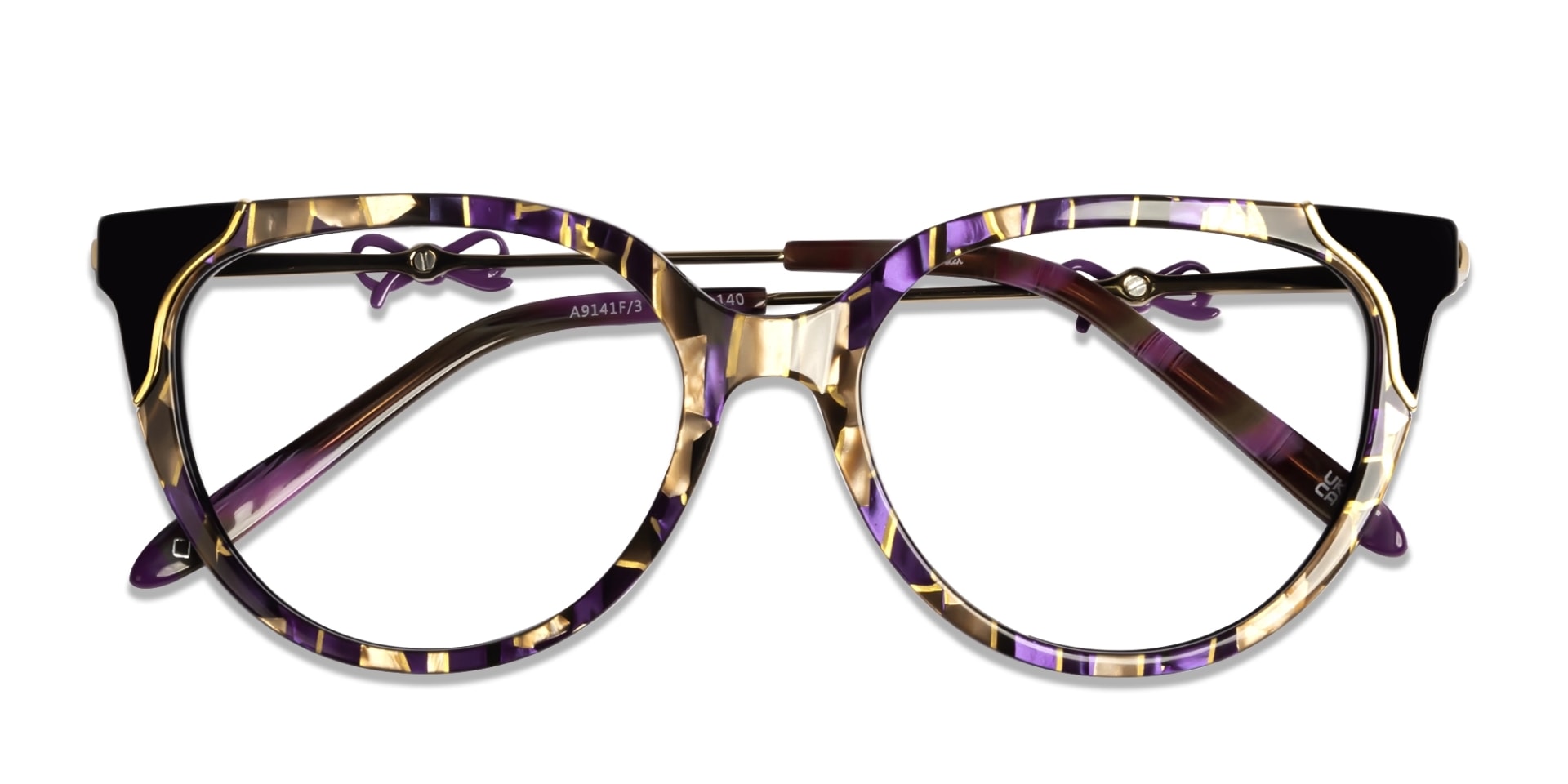 Purple & Gold Mosaic Cateye Fullrim Glasses