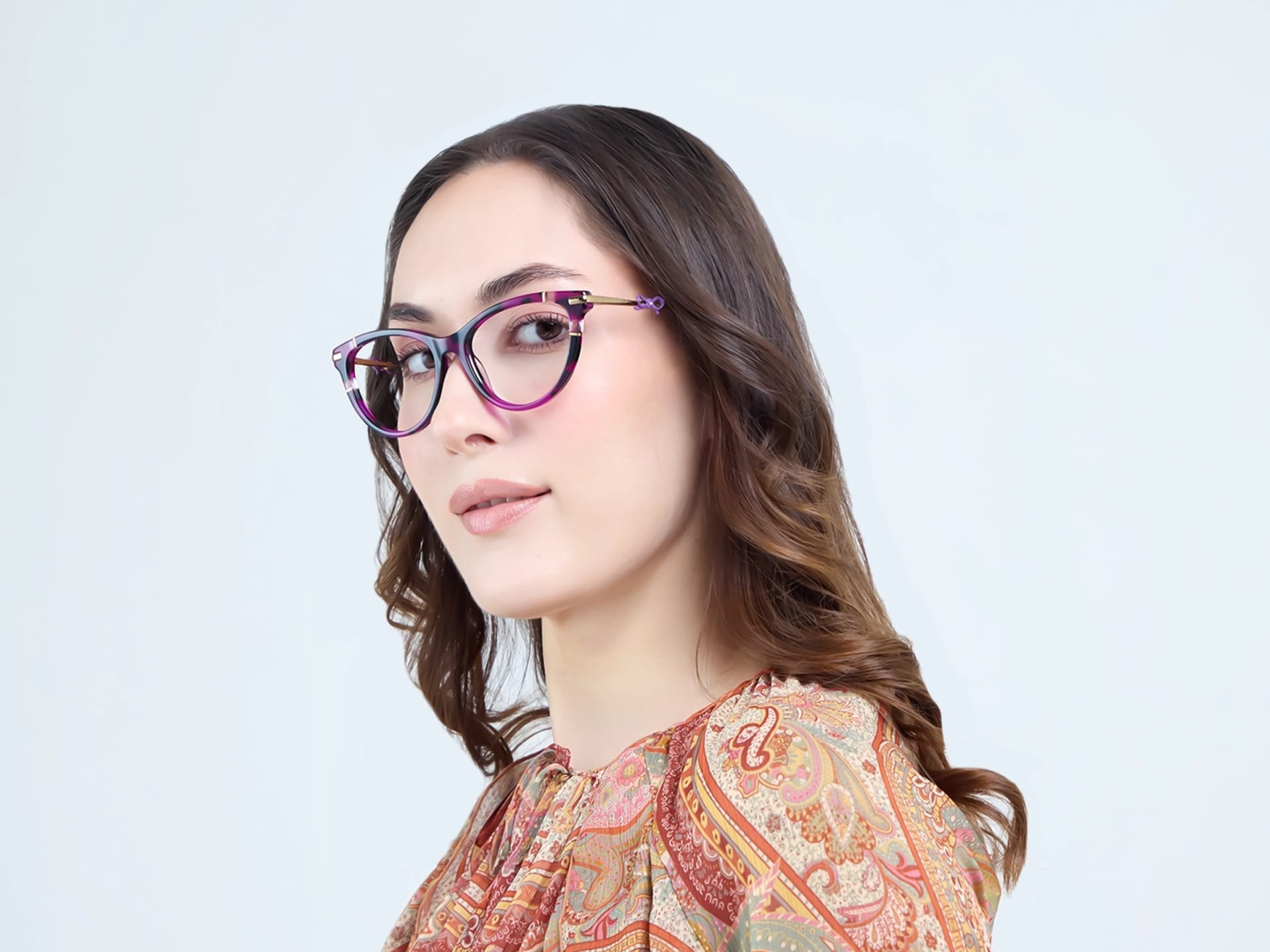 Purple Tortoise Fullrim Mixed Material Glasses