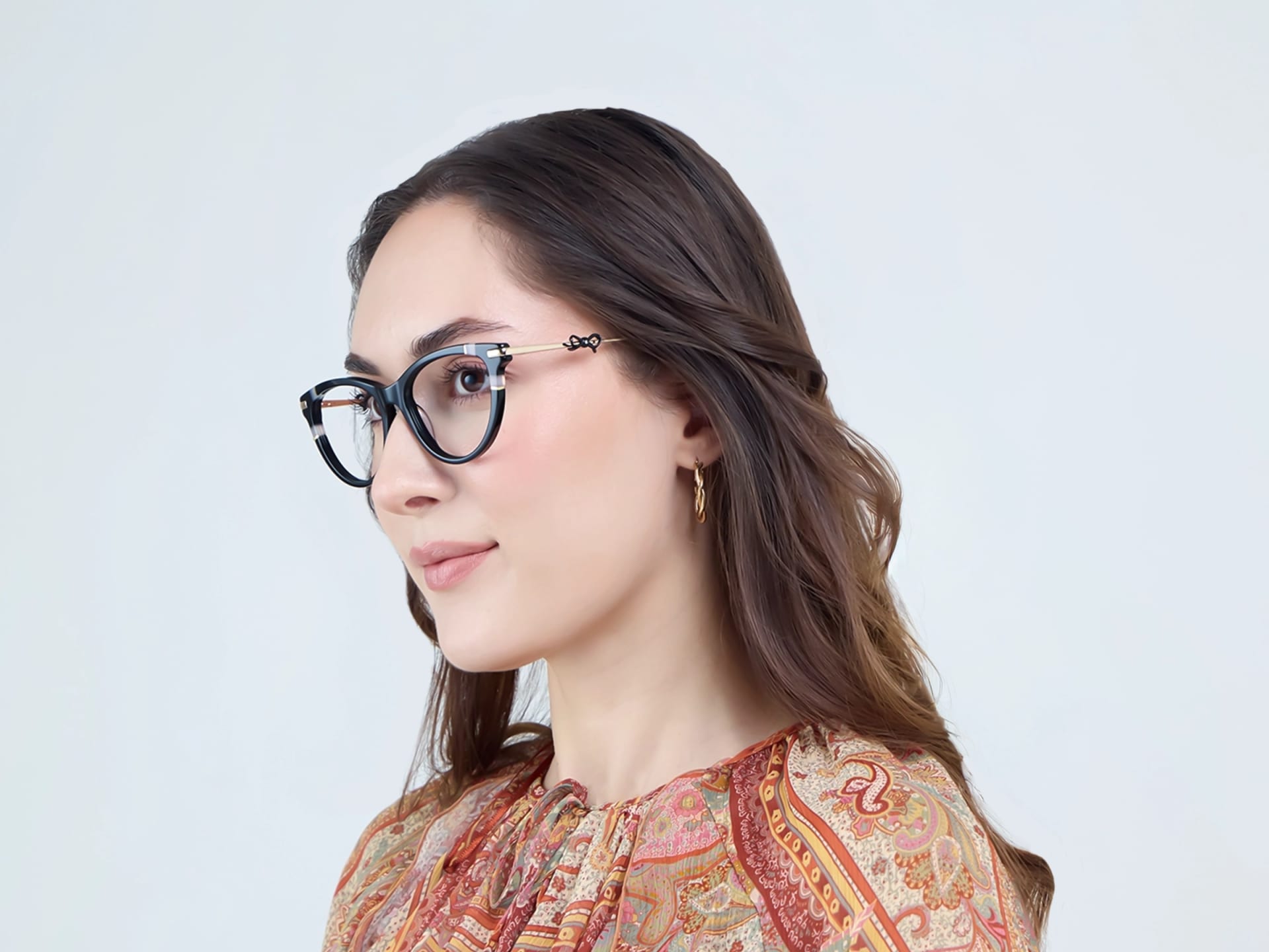 Black Cateye Fullrim Mixed Material Glasses