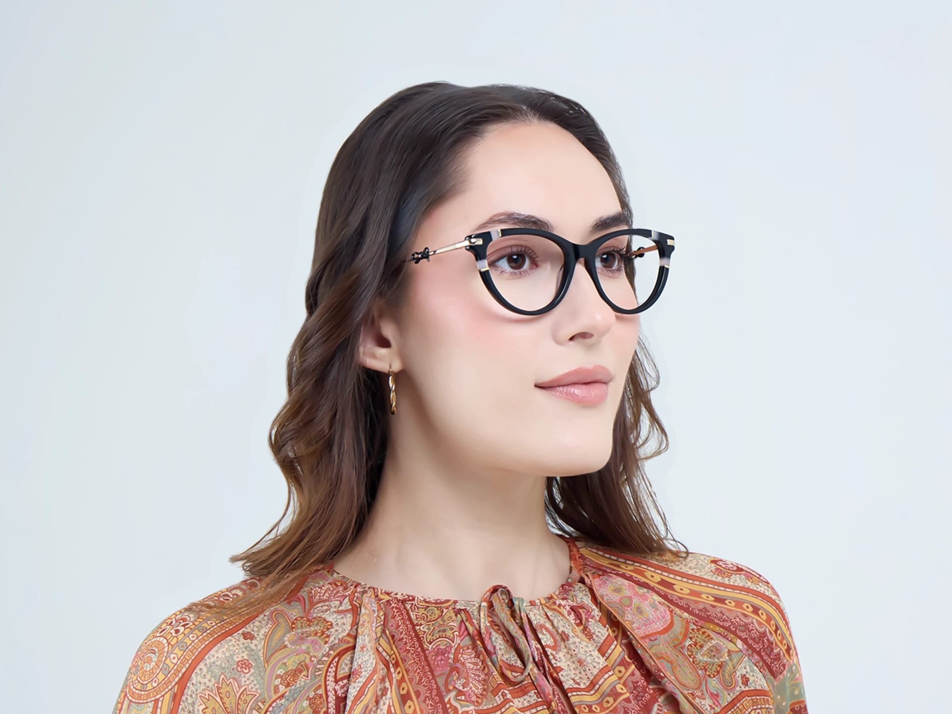 Black Cateye Fullrim Mixed Material Glasses