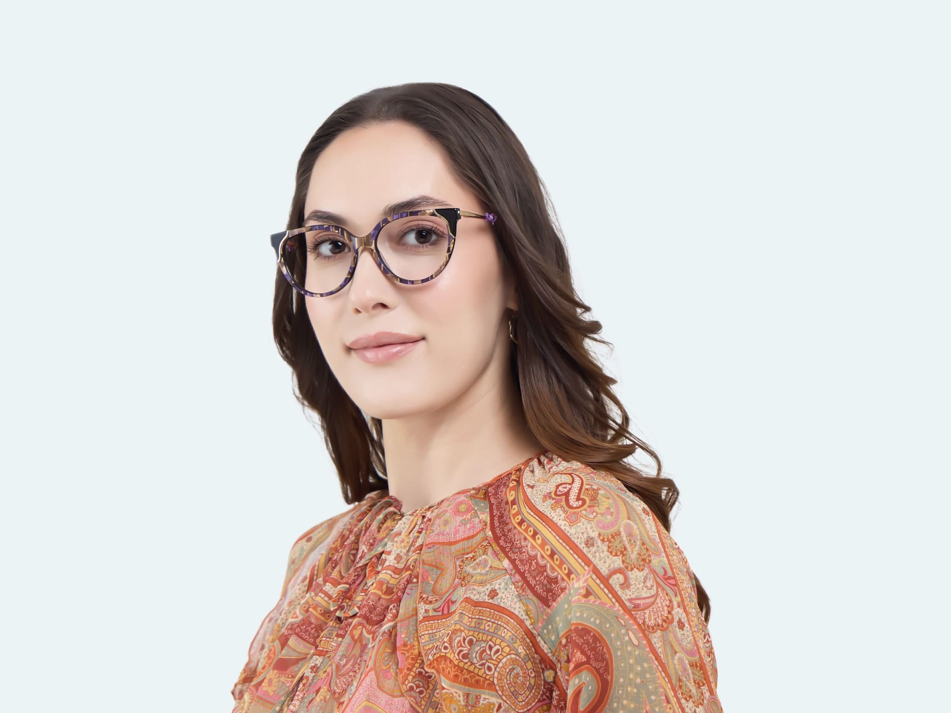 Purple & Gold Mosaic Cateye Fullrim Glasses