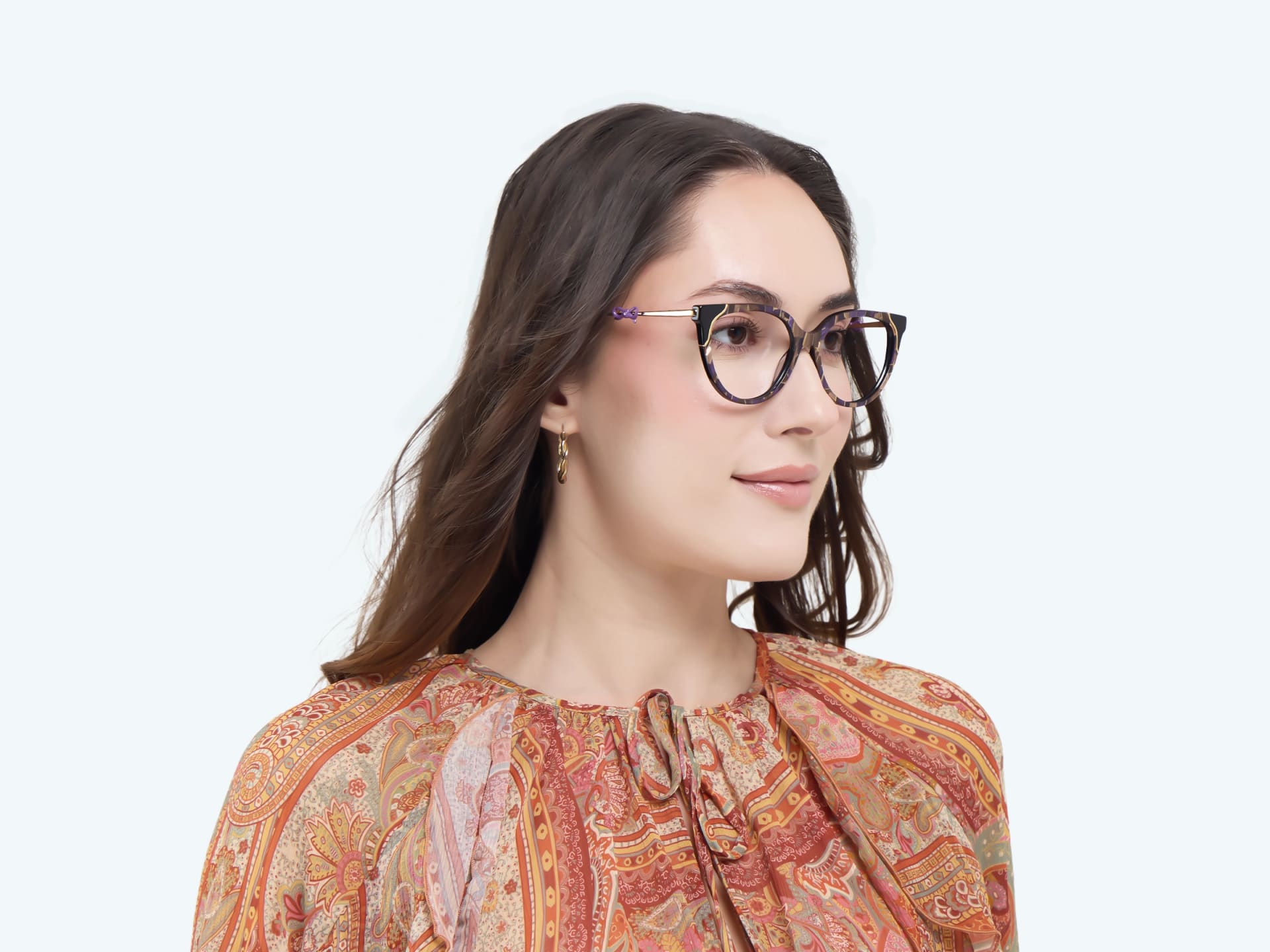 Purple & Gold Mosaic Cateye Fullrim Glasses