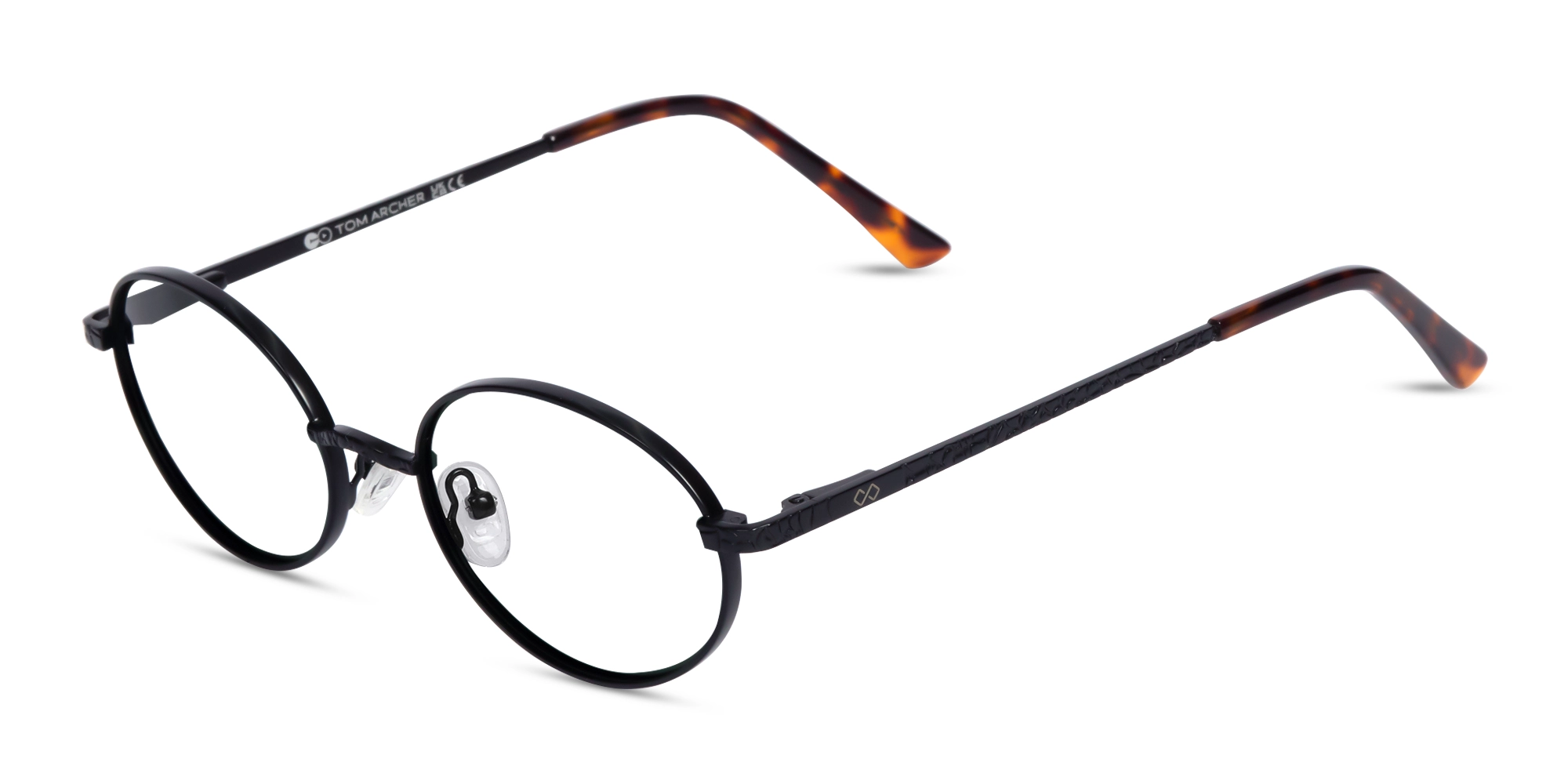 DEBDALE Matte Black Oval Metal Full-Rim Glasses Specscart