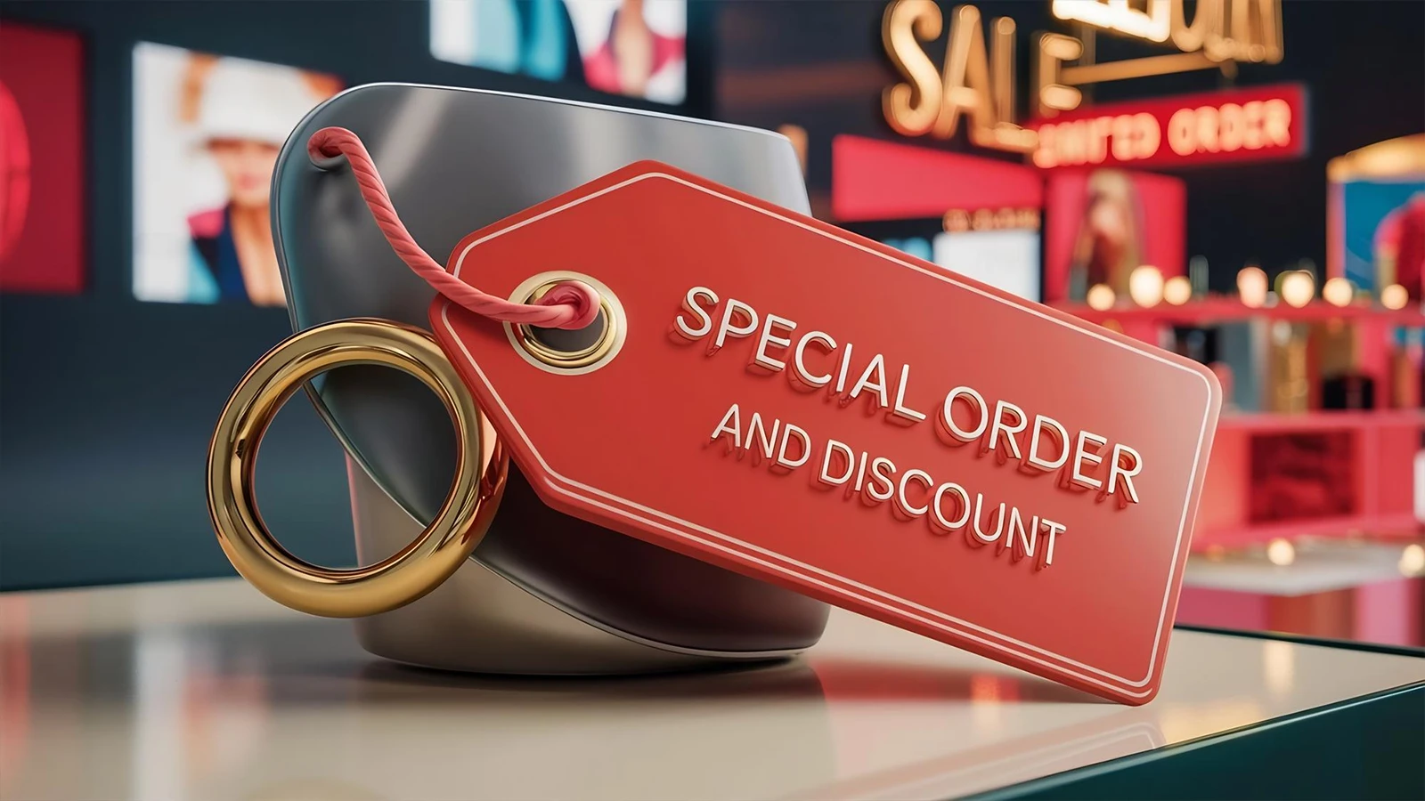 The picture features a table stopper with a tag mentioning special order and discount.