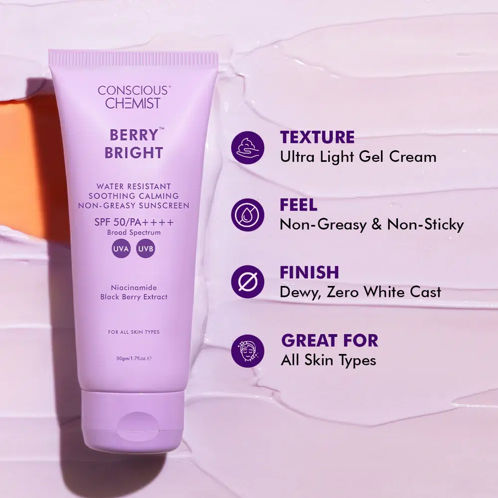CONSCIOUS CHEMIST Berry Bright Water Resistant (NON-GREASY) Sunscreen SPF50+++ 50gm, photo 2