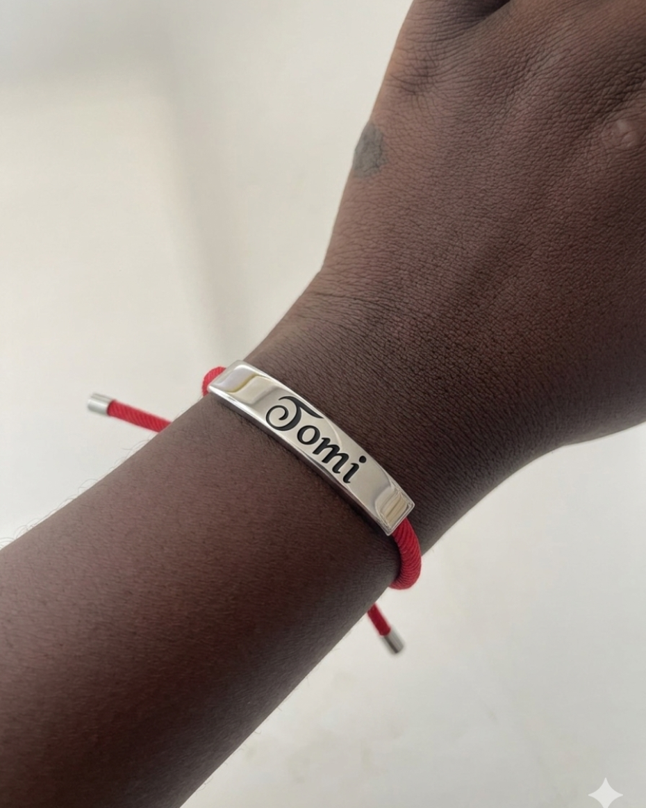 ENGRAVE RED AND SLIVER ADJUSTABLE BRACELET