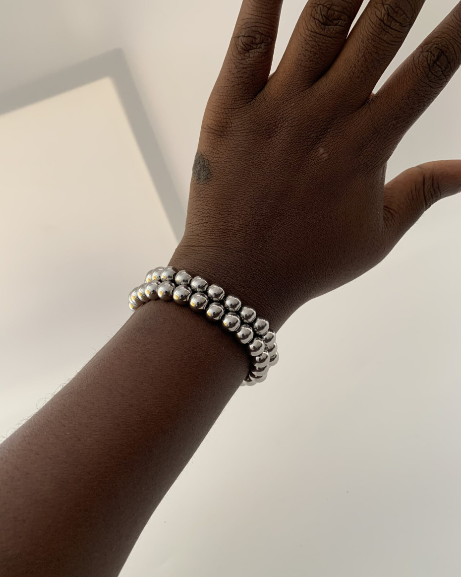 BEAD BRACELET SILVER D SIZE 8MM(2PCS)