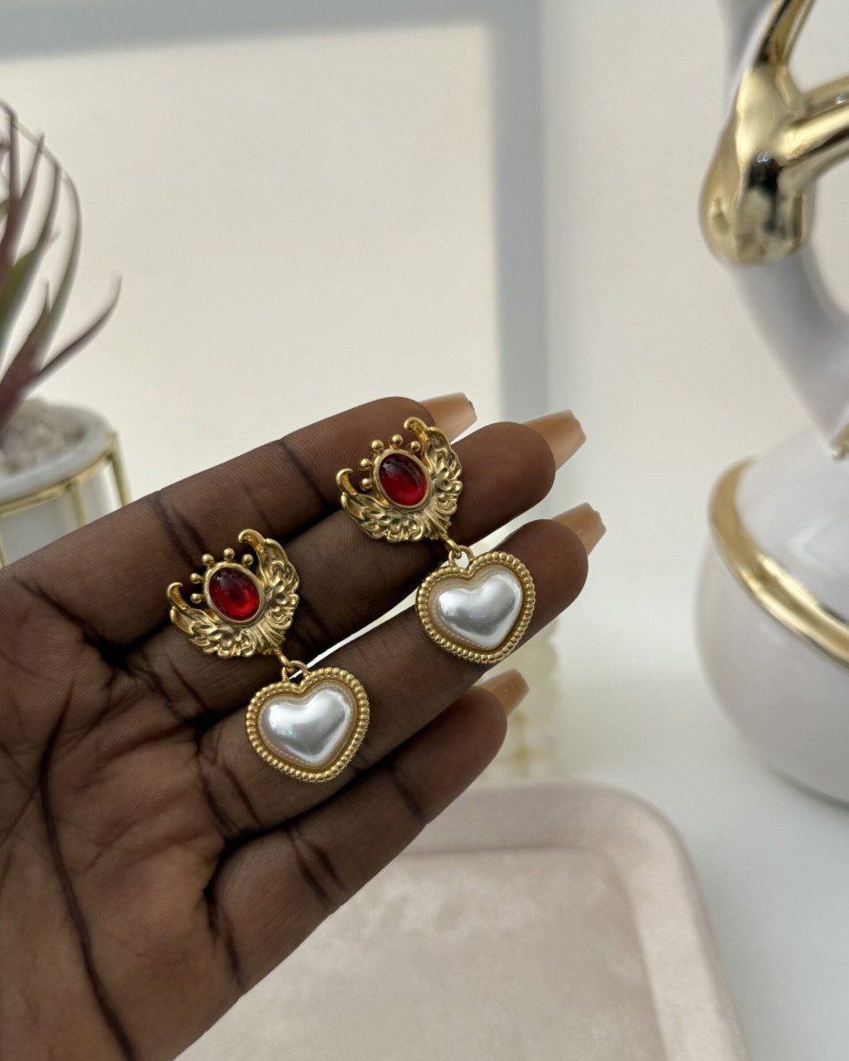 RED JADE PEARL EARRING