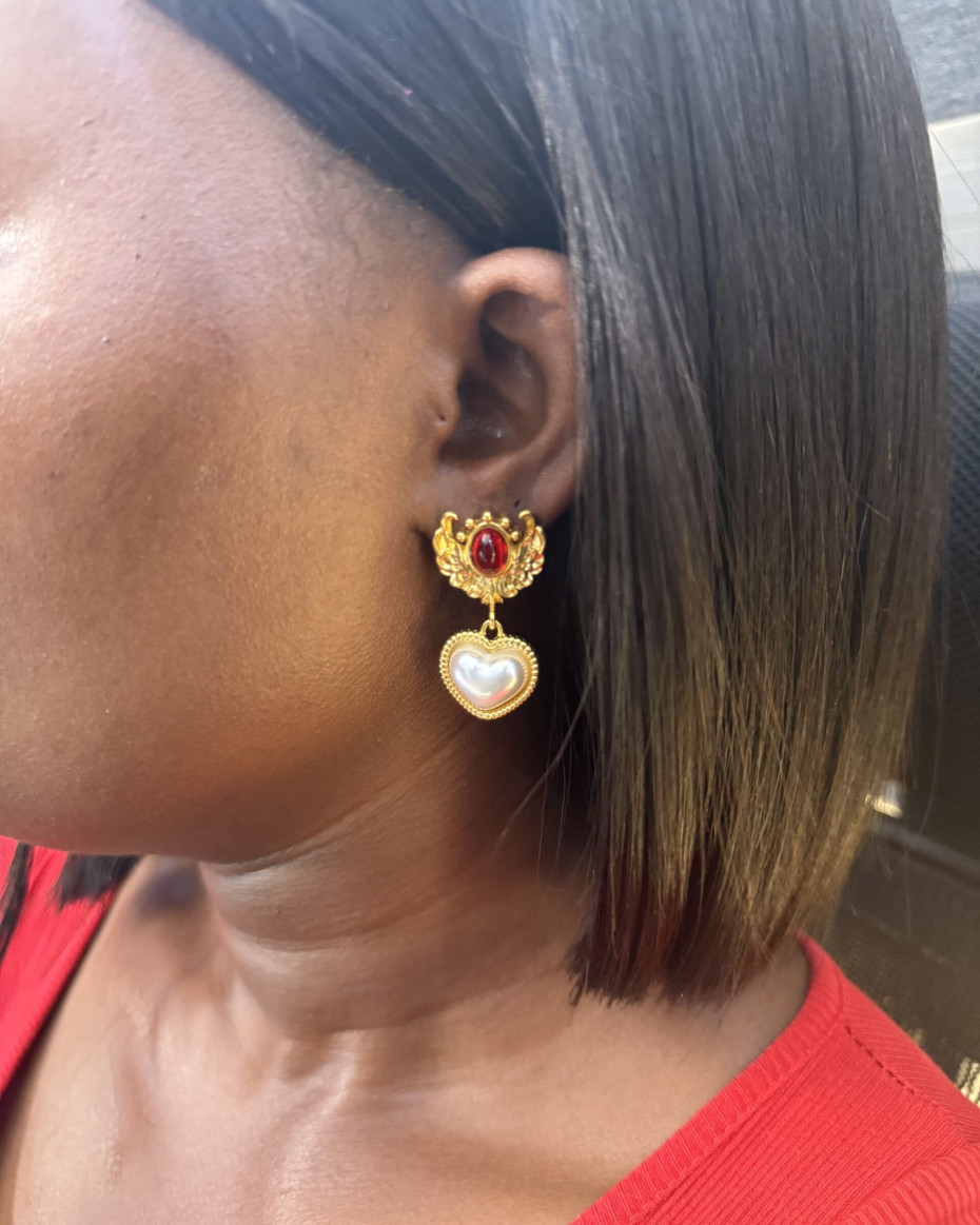 RED JADE PEARL EARRING, photo 2