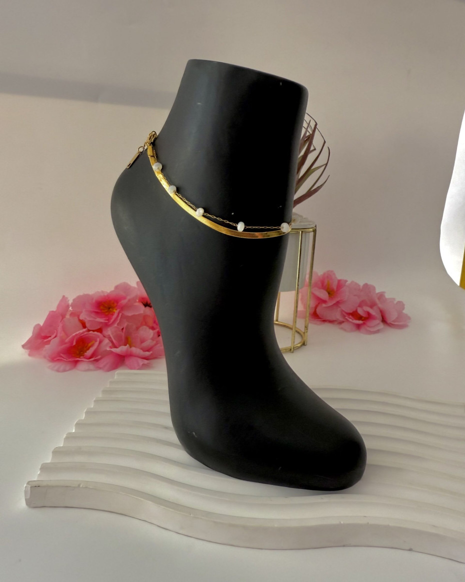 HEIRRINGBONE PEARL ANKLET