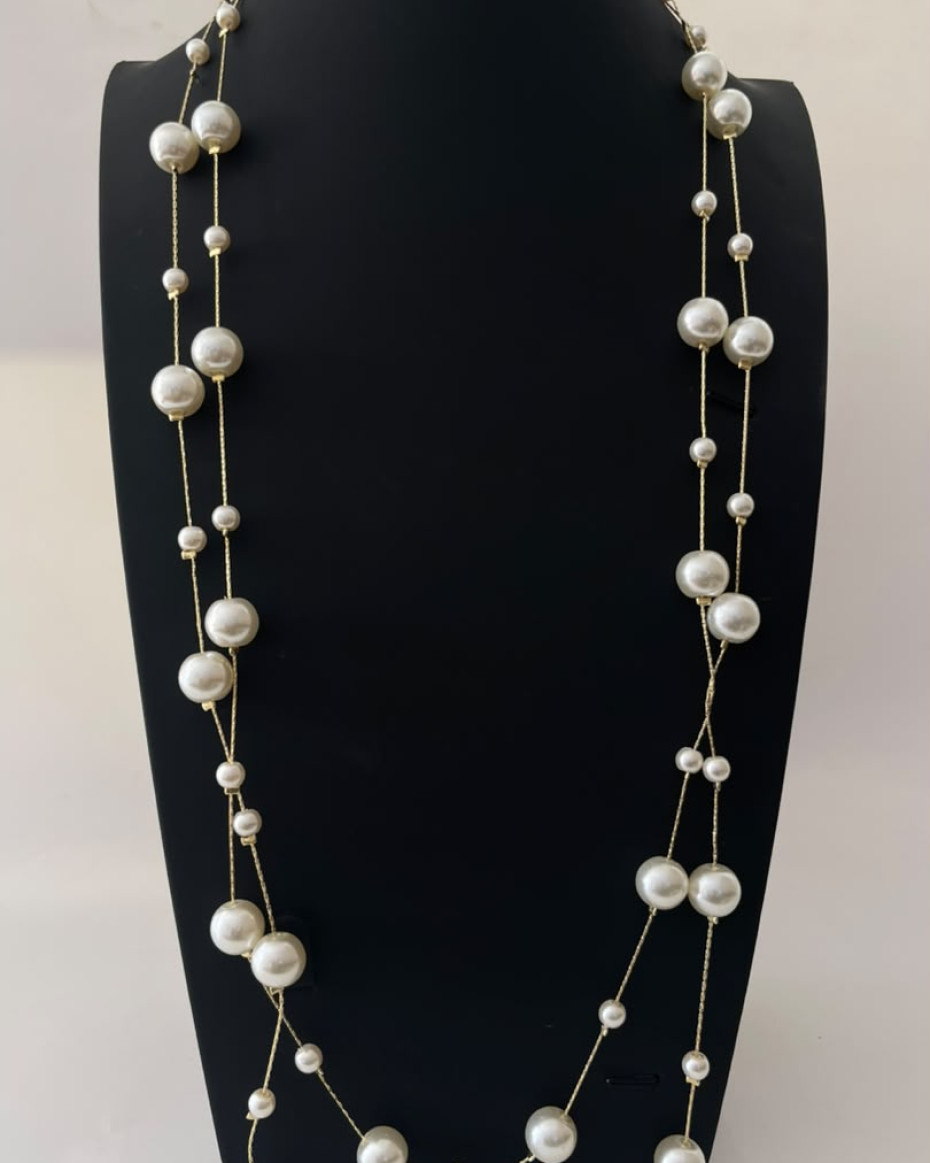 DOUBLE LAYER LONG PEARL NECKLACE