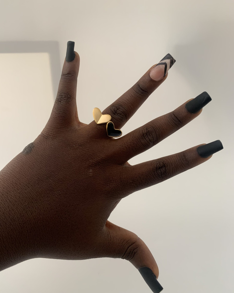 BLACK&GOLD HEART RING 7, photo 2
