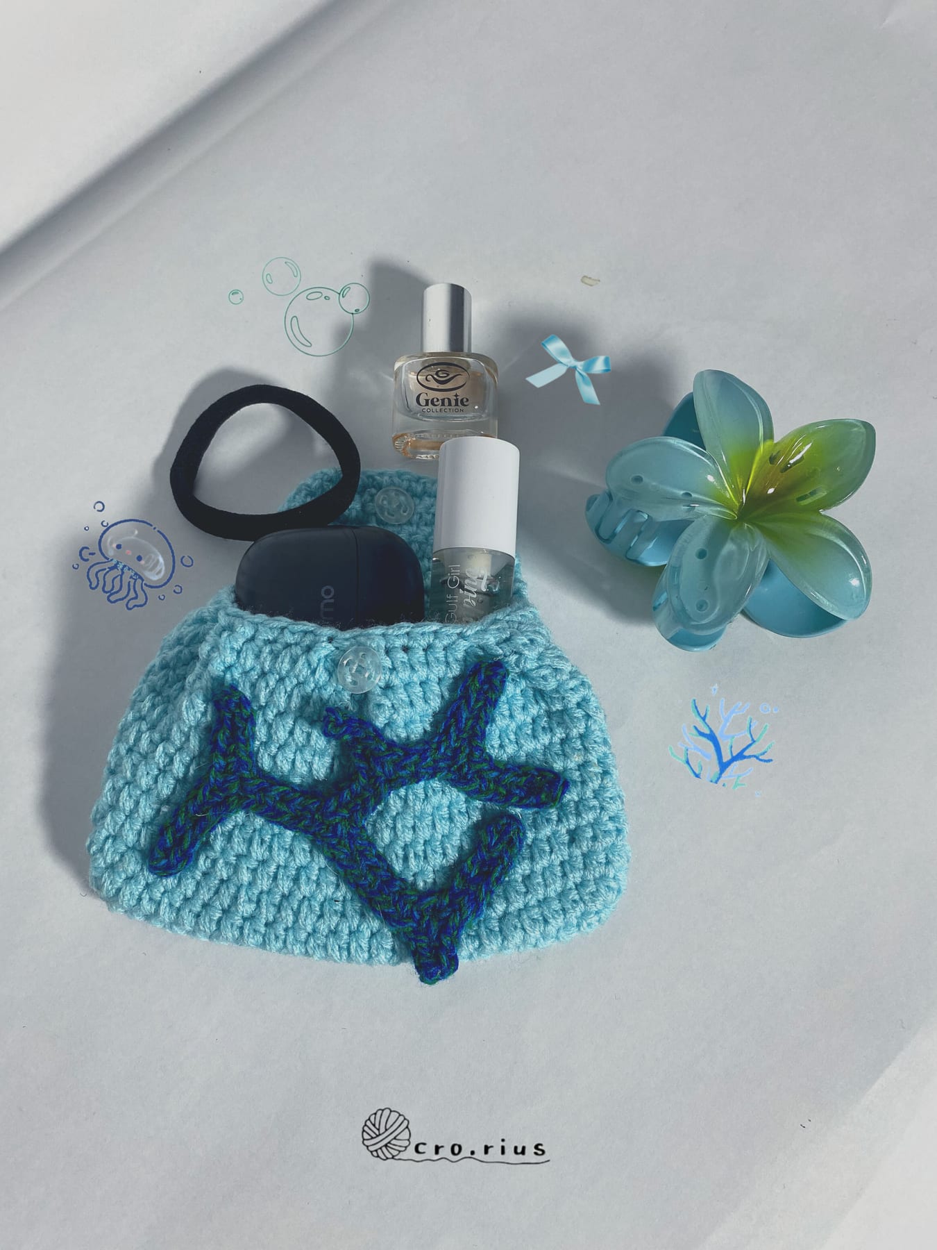 🐠 Deep Sea Coral Crochet Mini Pouch