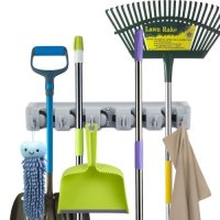 NWDR, Wall Closet Mounted Mop Broom Holder with 6 Hooks