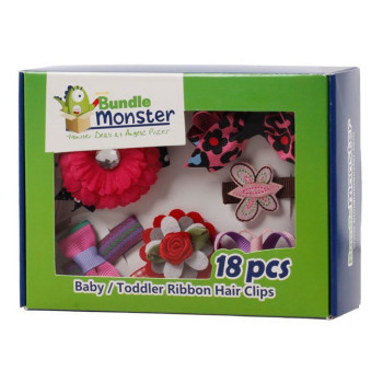 Bundle Monster, Ribbon Bow Flower Mixed Design Baby Girl Toddler Hair Clips - 18 pc.