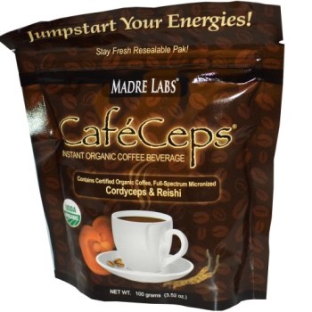 Madre Labs, CafeCeps, Certified Organic Instant Coffee with Cordyceps and Reishi Mushroom Powder - 3.52 oz (100 g)