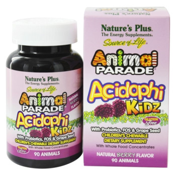 Nature's Plus, Animal Parade, AcidophiKidz, Children's Chewable, Natural Berry - 90 Animals