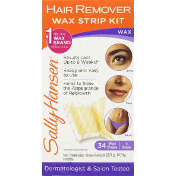Sally Hansen, Hair Remover Wax Strip Kit for Face, Brows & Bikini - 34 Strips (17-Double Sided Strips)
