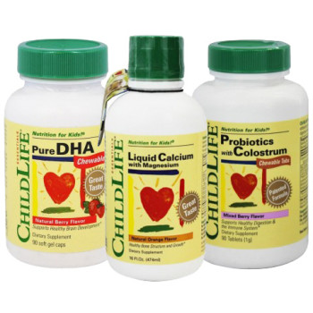 ChildLife, 3 Mixed Set Happy Zone Products (Liquid Calcium + Pure DHA + Probiotics)