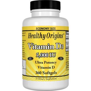 Healthy Origins,  Vitamin D3, 5,000 IU (Non-GMO) -  360 Softgels