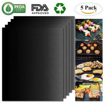 Belle Dura, FDA-Approved BBQ Grill Mats Non Stick Set of 5 Barbecue Mats