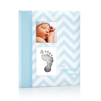 PHD, Chevron Baby Memory Book with an Included Clean-Touch Ink Pad - Blue