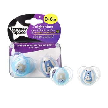 Tommee Tippee, Closer to Nature Night Pacifier, 2 Count (Sizes: 0~36 Months)