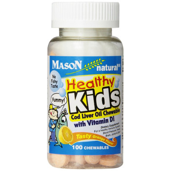 Mason Naturals, Healthy Kids Cod Liver Oil Chewable with Vitamin D, Tasty Orange Flavor - 100 Chewables
