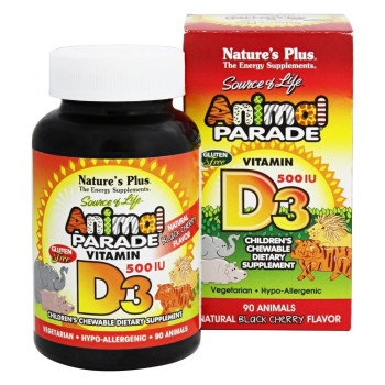 Nature's Plus, Animal Parade, Vitamin D3, Natural Black Cherry Flavor, 500 IU - 90 Animals