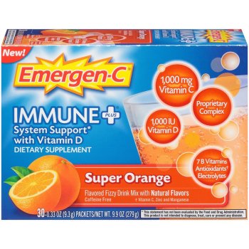 Emergen-C, Immune+, Vitamin D Fizzy Drink Mix, Super Orange Flavor, 30 Count - 9.9 oz (279 g)