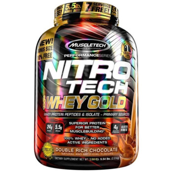 Muscletech, Nitro Tech, 100% Whey Gold, Double Rich Chocolate - 5.53 lbs (2.51 kg)