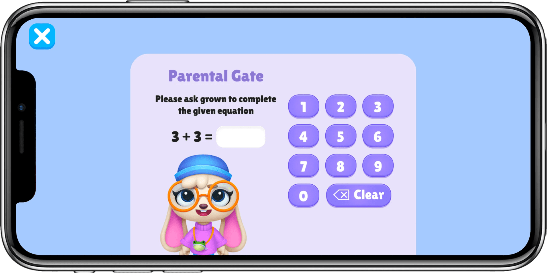 Parental gate asking a grown-up question before leaving the kids' area