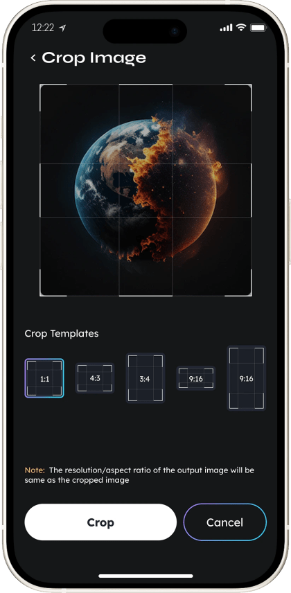 Vidu image crop and input screen before AI generation, built by Mobizio