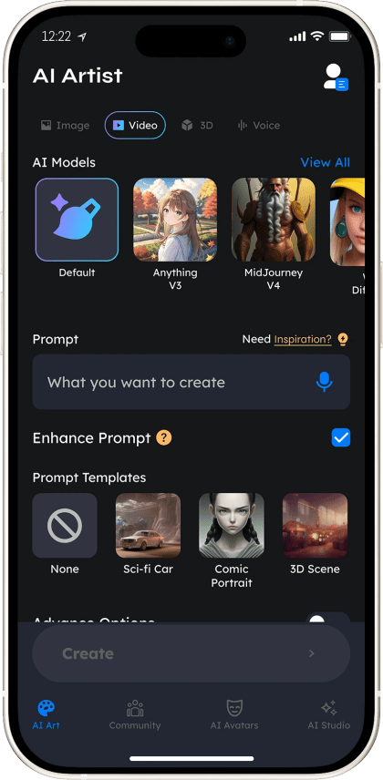 Vidu home screen — AI creative studio with image, video, and 3D tools, built by Mobizio