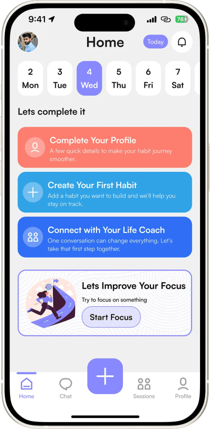 Habit Tracker home screen with habits and the daily plan, built by Mobizio