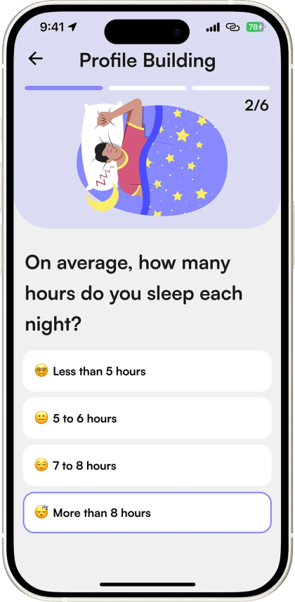 Habit Tracker profile-building screen, built by Mobizio