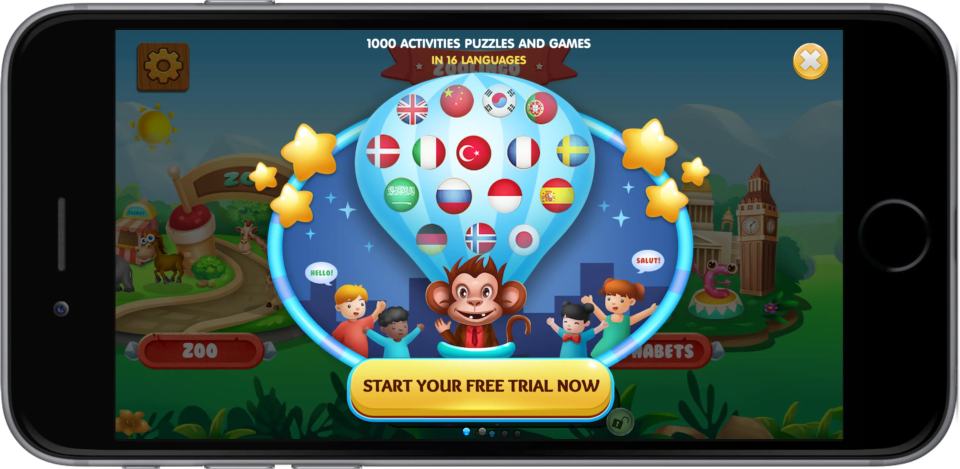 Zoolingo Spelling activity shown as floating islands